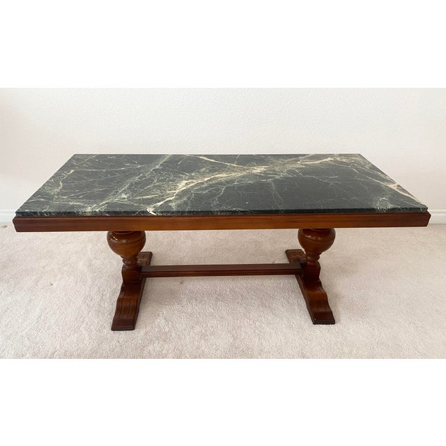 Vintage Exquisite and Unique Marble and wood Coffee/Cocktail Table. Measures 54 3/4 inches in width, 25 inches in depth...