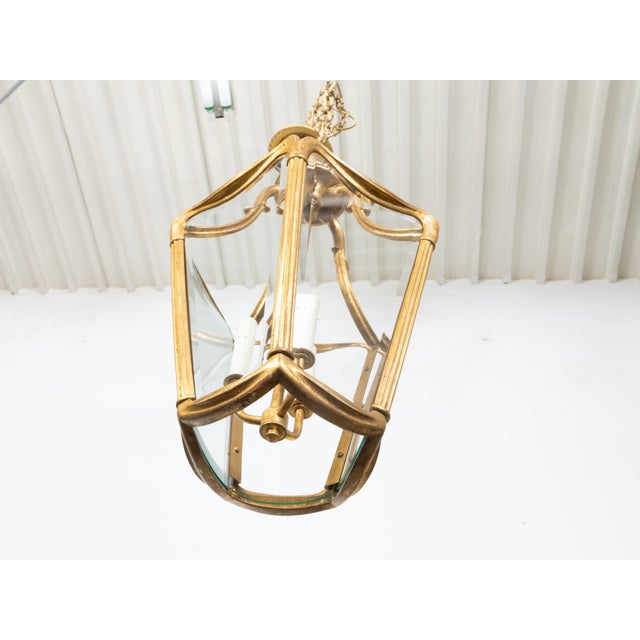 Art Nouveau Style Gilt Metal Three-Light Lantern with Subtle Scrolling Effects For Sale - Image 12 of 12