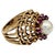 18k Yellow Gold Domed Basket-Weave Pearl and Ruby Cocktail Ring For Sale In Tampa - Image 6 of 12