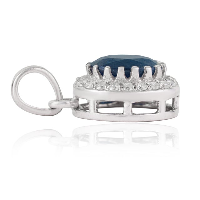 Metal Late 20th Century Royal 2.43 Ct Oval Blue Sapphire & Diamond Halo Pendant by Carat&Her For Sale - Image 7 of 13