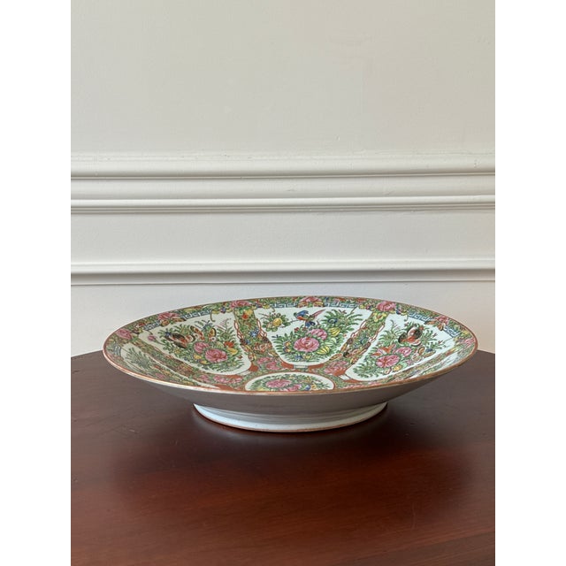 Chinese Export Hand Painted Rose Medallion Shallow Bowl For Sale - Image 9 of 15