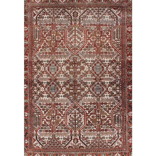 Tribal Antique Persian Joshegan Rug in Ivory Background With Red, Green and Blue 3′7″ × 5′2″ For Sale - Image 3 of 10