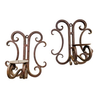 Vintage Wrought Iron Scroll Pricket Stick Wall Sconces, Circa 1960- a Pair For Sale