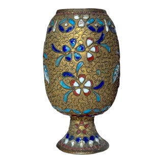 Antique 19th Century Handmade Japanese Champleve Enameled Bronze Vase Cloisonné For Sale