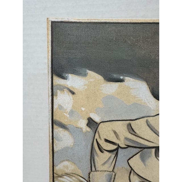 1940s Original Signed Graphite Illustration of Woman Skier With Collie, 7.5 X 10''. For Sale - Image 4 of 6