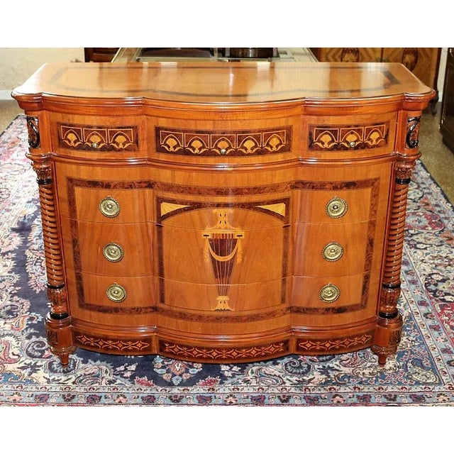 Late 20th Century Vintage Italian Mixed Wood Inlay Serpentine Commode Chest For Sale - Image 11 of 12