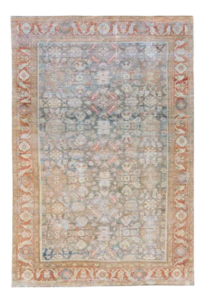 Antique Blue Mahal Handmade Floral Pattern Persian Wool Rug