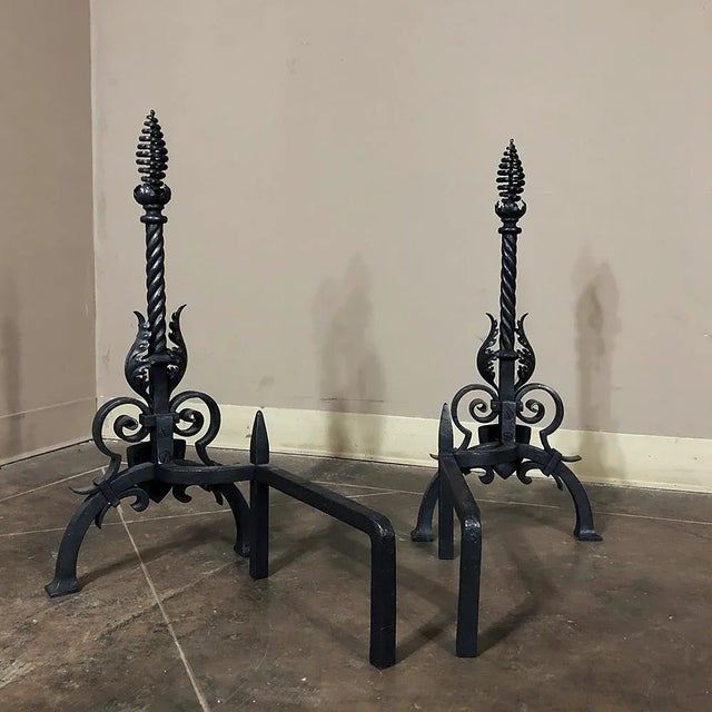 Pair 19th Century Country French Wrought Iron Andirons For Sale - Image 9 of 12