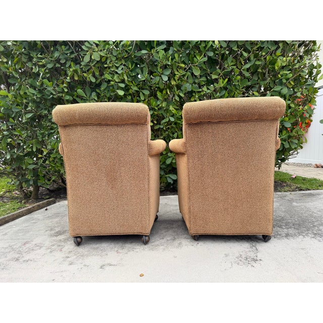 Vintage Postmodern Rolled Arm Club Chairs With Brass Ball Casters, a Pair For Sale In Naples, FL - Image 6 of 12