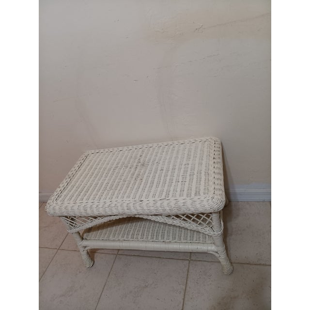 Vintage Shabby Chic White Wicker Coffee Table For Sale - Image 4 of 7