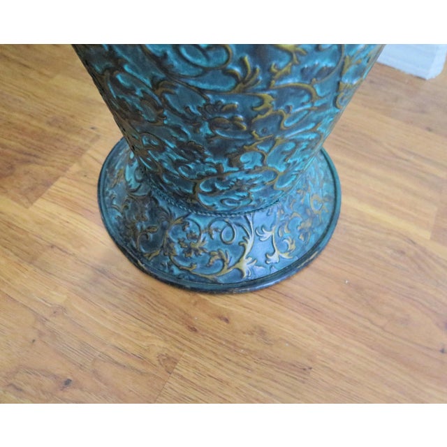 1980s Large Italian Style Decorative Hammered Turquoise Metal Urn For Sale - Image 5 of 6