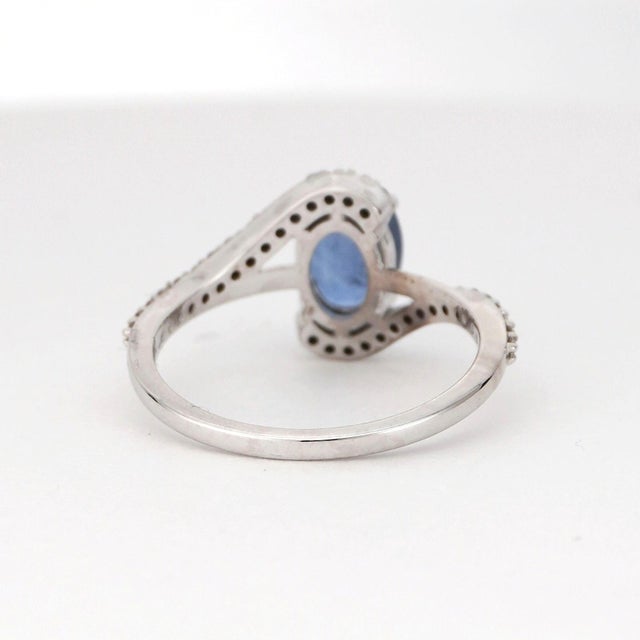 White Oval-Cut Blue Sapphire & Diamond Ring in 14k White Gold For Sale - Image 8 of 12