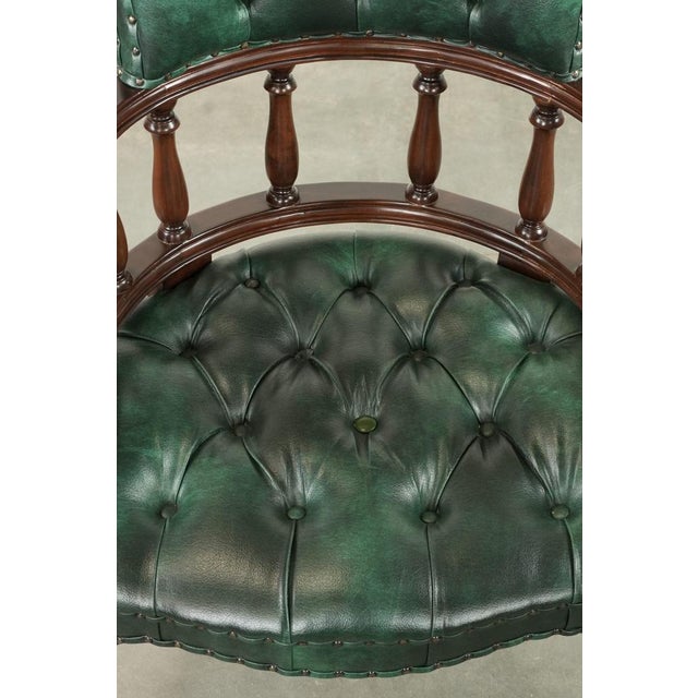 Chesterfield Desk Chair in Green Flame-Patterned Cowhide Leather For Sale - Image 6 of 13