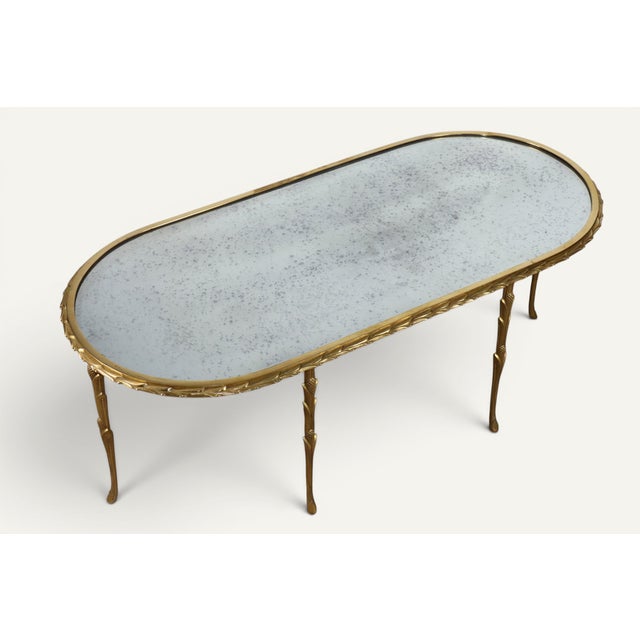 Coffee Table in Gilt Bronze and Aged Mirror from Baguès, 1950s For Sale - Image 4 of 18