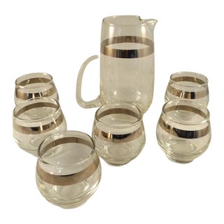 Vintage Libby Martini Pitcher & 6 Rocks Glasses For Sale