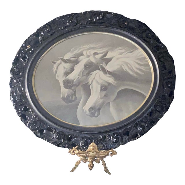 Antique 19th Century "Pharaoh's Horses" Lithograph in Openwork Ornate Oval Frame For Sale