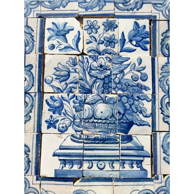 Ceramic Antique 18th Century Portuguese Blue & White Abundance Basket Tile Panel For Sale - Image 7 of 16