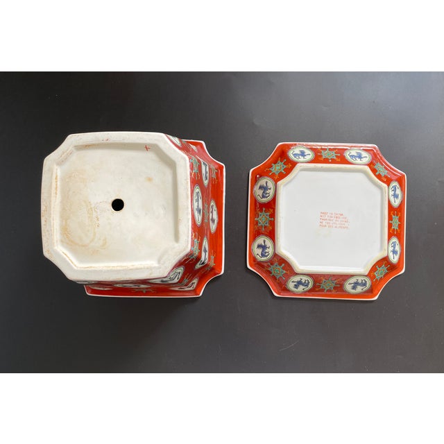 Vintage Chinese Enameled Porcelain Planter Pot and Tray With Qilin Motif For Sale - Image 4 of 9