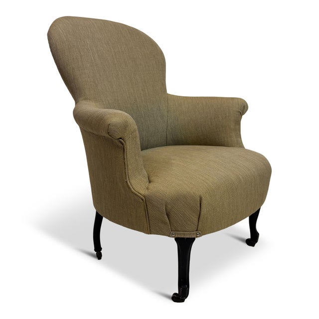 Antique Lounge Chair in Neutral Fabric, 1890s For Sale - Image 11 of 11