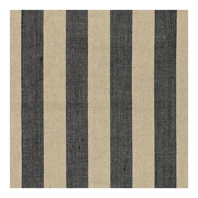 Sample - Schumacher Augustin Linen Stripe Fabric in Ebony / Linen For Sale