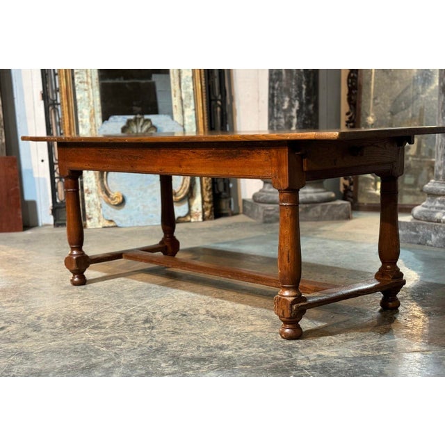 Wood Oak Farmhouse Kitchen Dining Table with 2 Drawers, 1920s For Sale - Image 7 of 18