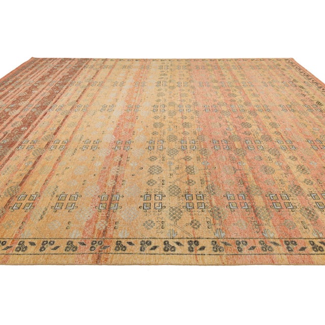 Transitional Khotan Patterned Wool Rug in Earthy Terracotta, Gold, and Sage For Sale - Image 13 of 13
