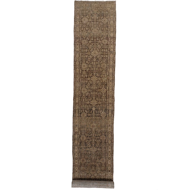 Traditional Antique Malayer Hand Knotted Wool Runner, Taupe, 3ft 3in X 14ft 9in For Sale - Image 3 of 7