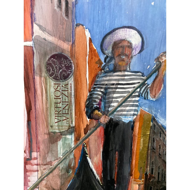 Contemporary Venetian Canal Gondola Gondolier Scene Contemporary Mixed-Media Painting, Signed, Framed Art For Sale - Image 3 of 12