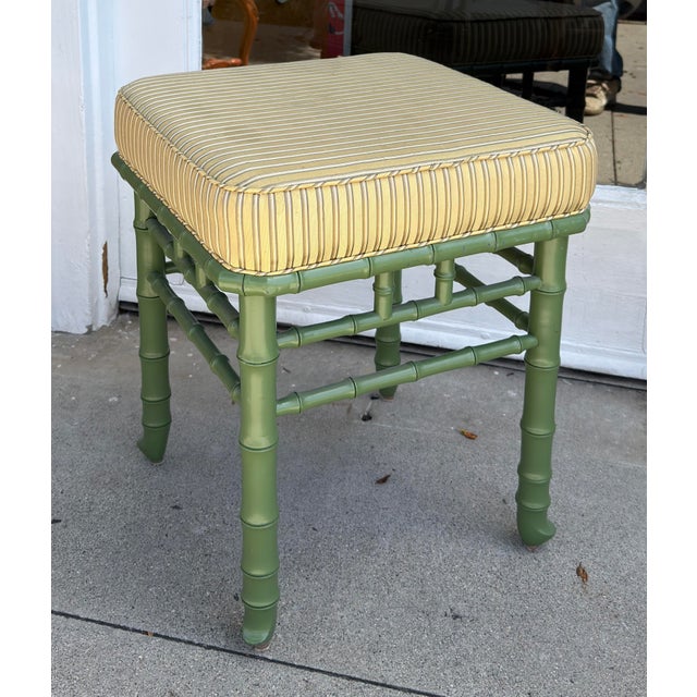 William Switzer Charles Pollock for William Switzer Green Faux Bamboo Footstool Bench - 1 of 2 For Sale - Image 4 of 6
