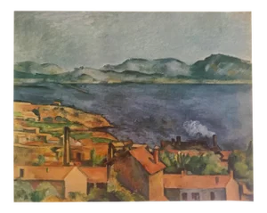 After Paul Cezanne Vintage 1952 Authentic Lithograph Print, "The Bay From L'Estaque" 1886