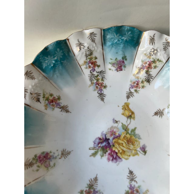 Vintage Mid 20th Century Germany Serving Bowl Blue Gold Floral Germany Hand Painted For Sale - Image 4 of 13