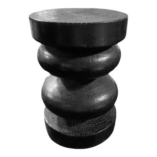 Geometric Solid Mango Wood Table, Modern Organic, Burnt Finish For Sale