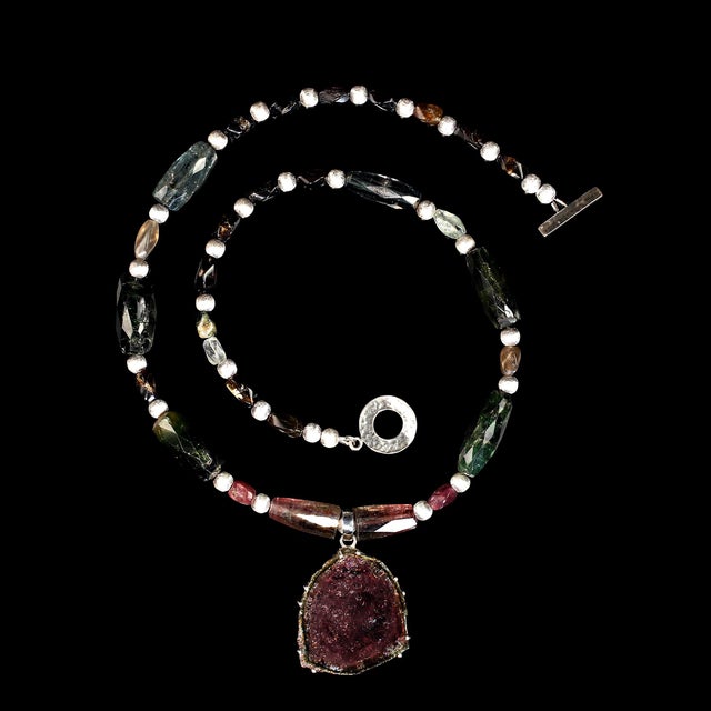 Traditional Multi Color Tourmaline Necklace and Watermelon Slice Pendant For Sale - Image 3 of 5