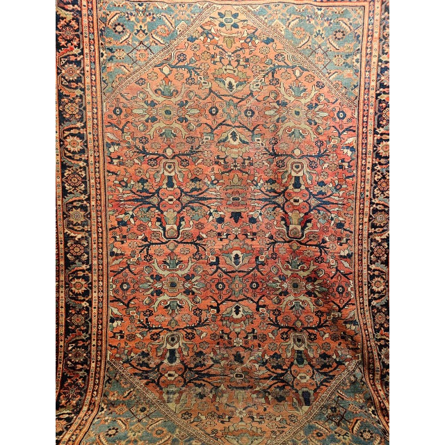 Antique Persian Mahal Sultanabad Rug, Hand-Knotted Wool, Geometric Pattern, Rust & Turquoise, 9x12 For Sale - Image 10 of 17