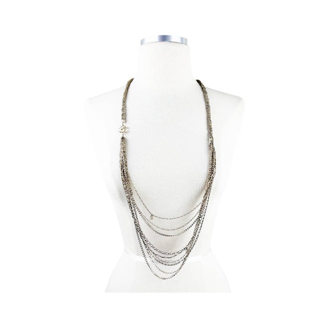Contemporary Chanel Light Gold CC Braid Multi Chain CC Dangle Long Necklace For Sale - Image 3 of 6