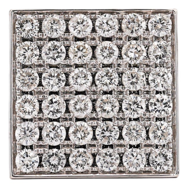 1990s 8.56 Carat Round Diamond Full Pave Square 18k White Gold Vintage Mens Ring, Size 10 For Sale