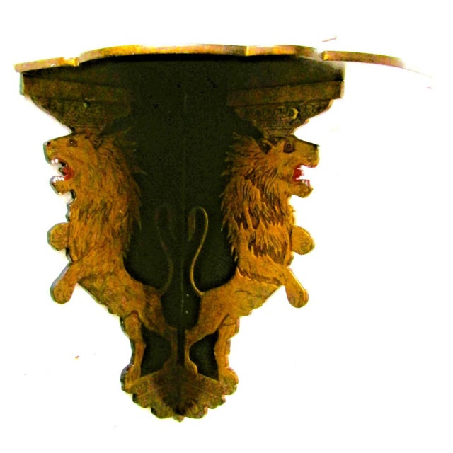 Pair Antique Anglo Sinhalese Black Lacquer Rearing Lions Wall Shelves Brackets 1880 For Sale - Image 4 of 16