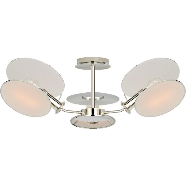 Modern Thomas O'Brien for Visual Comfort Signature Osiris Medium Reflector Semi-Flush Mount in Polished Nickel with Linen Diffusers For Sale - Image 3 of 4