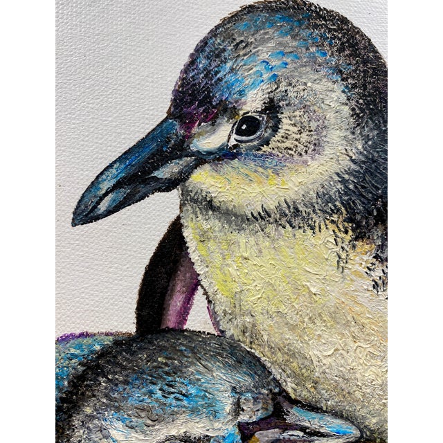 Anastasia Gklava, Baby Penguins, Oil Painting with Gold Leaf on Round Canvas, 2025 For Sale - Image 7 of 18