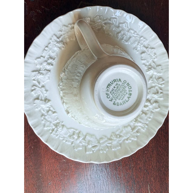 Ceramic Mid-Century, Neo-Classical Wedgwood Queens Ware Embossed Cream on Cream Demitasse Cup and Saucer For Sale - Image 7 of 10