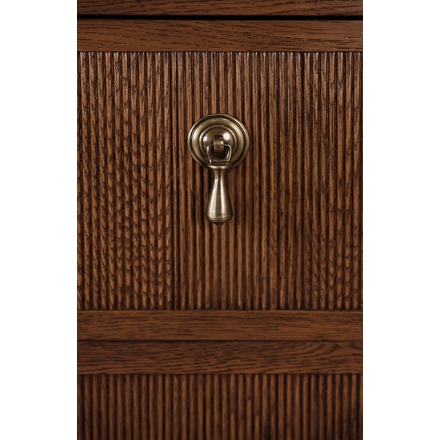 Wood Matthew Izzo Home Novalie Fluted Provincial Brown Oak Two Drawer Side Table With Antique Brass Drawer Pulls For Sale - Image 7 of 8