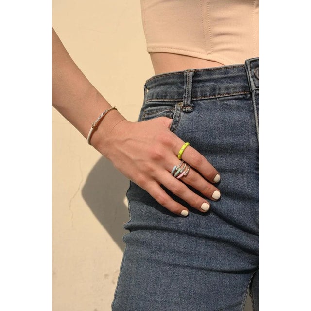 Metal Neon Enamel Diamond Ring Solid 14k Yellow Gold Stacking Band Ring Size 7 For Sale - Image 7 of 12