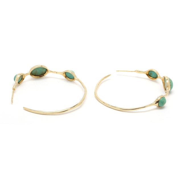 Early 21st Century Ippolita Oval Turquoise Hoop Earrings, 18k White Gold, Length 1.5 In., Pair For Sale - Image 5 of 5