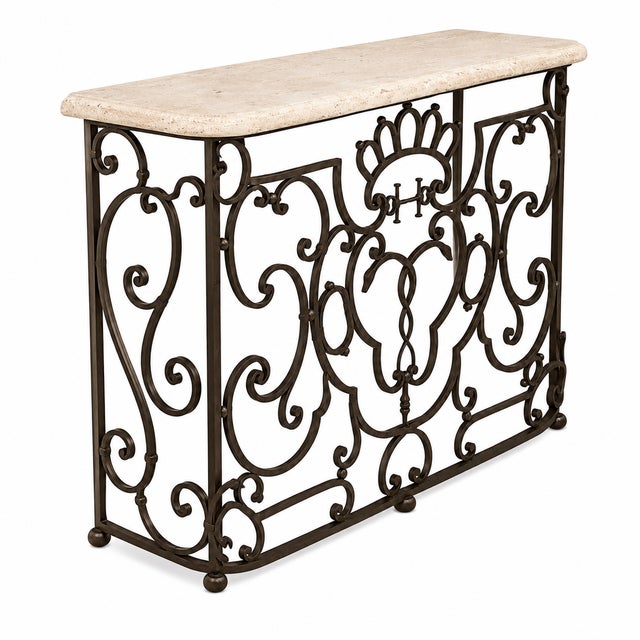French French Style Louis XV St. Wrought Iron and Marble Freestanding Console For Sale - Image 3 of 3