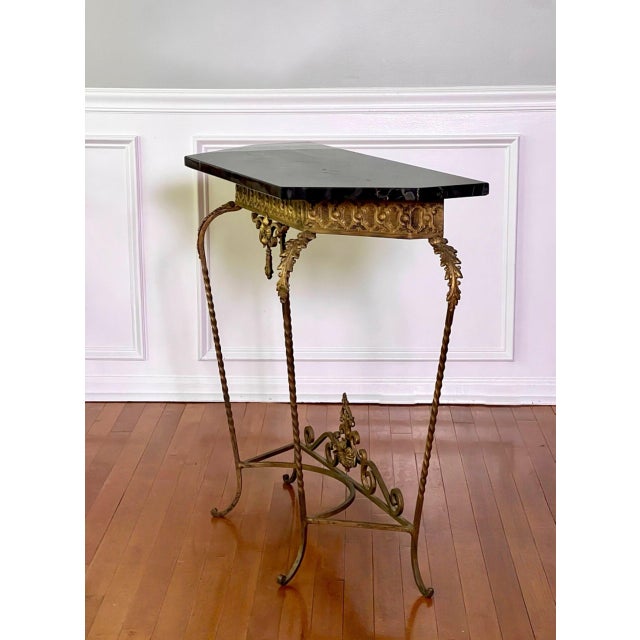 1920s Oscar Bach Attributed Gilded Iron Console With Beveled Mirror, Marble Top, C. 1920 For Sale - Image 5 of 18