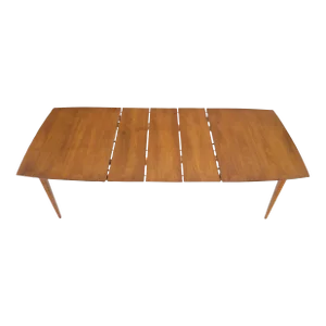 Light Walnut American Mid-Century Modern Boat Shape Dining Table 3 Leaves