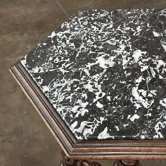 19th Century French Henri II Walnut End Table With Hexagonal Marble Top For Sale In Dallas - Image 6 of 13