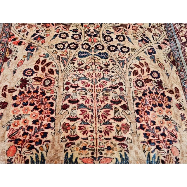 Antique Persian Kashan Rug, Hand-Knotted Wool, Tree of Life Design, Ivory & Burgundy, 4x7 For Sale - Image 13 of 15