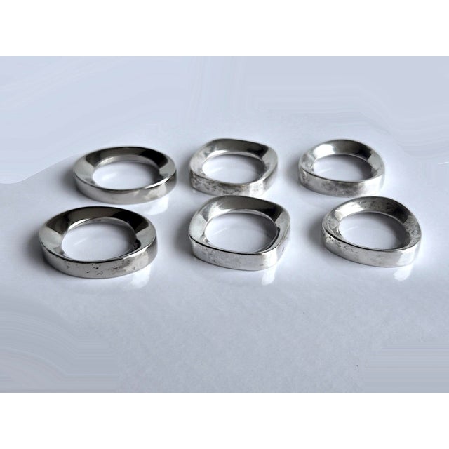 Vintage Silverplate Modernist Napkin Rings, Set of 6 For Sale - Image 15 of 16