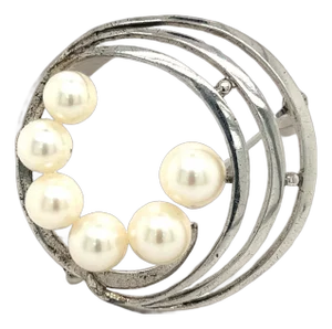 1990s Mikimoto Estate Akoya Pearl Brooch Pin Sterling Silver 7.40 mm